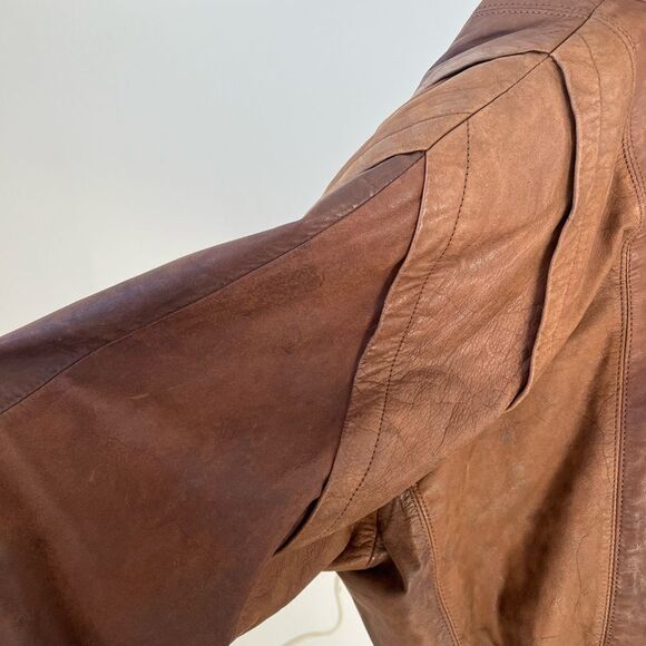 Vintage 70’s brown genuine leather shearling biker motorbike bomber  jacket M - Picture 15 of 16